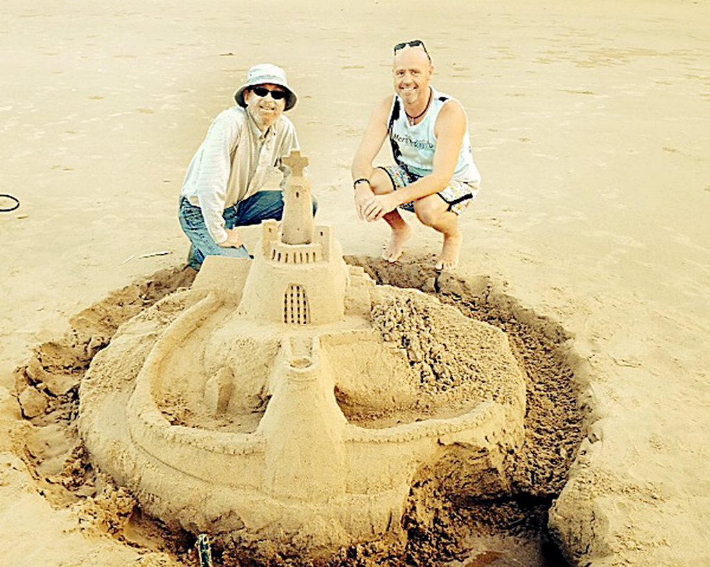 Councillor Darren Everard (right) and sandcastle sculptor Mike Lewis. Councillor Darren Everard (right) and sandcastle sculptor Mike Lewis.